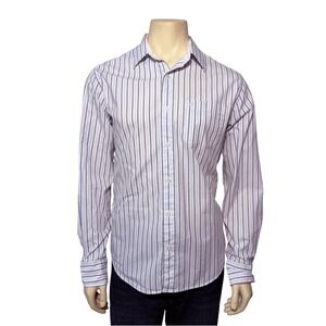Aeropostale Mens Medium Blue White Striped Long Sleeve Button Down Shirt